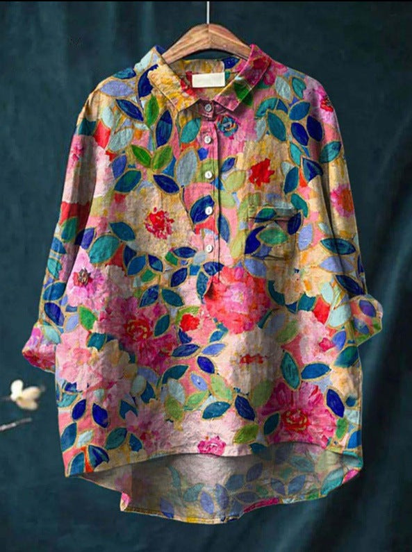 Caroline – Blouse van Katoen en Linnen met Bloemenprint