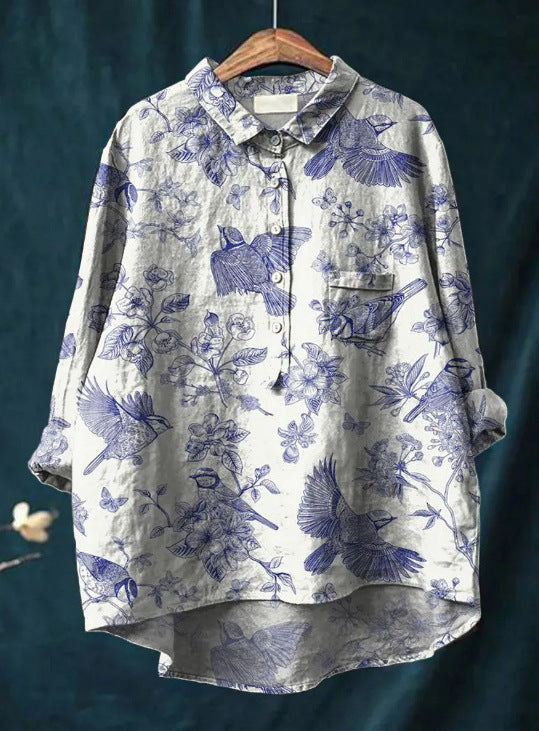 Caroline – Blouse van Katoen en Linnen met Bloemenprint