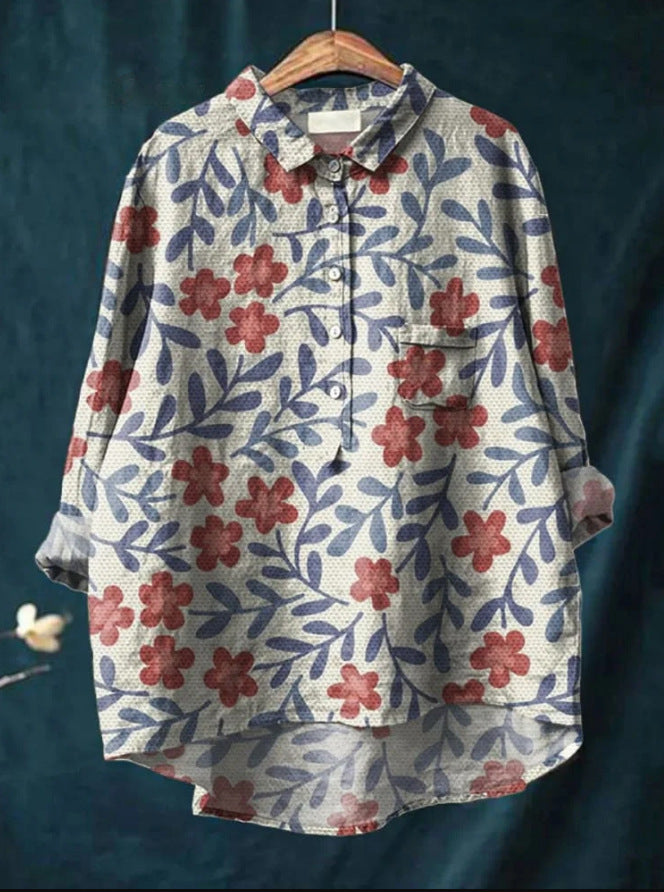 Caroline – Blouse van Katoen en Linnen met Bloemenprint