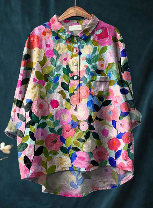 Caroline – Blouse van Katoen en Linnen met Bloemenprint
