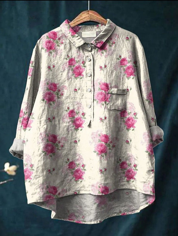 Caroline – Blouse van Katoen en Linnen met Bloemenprint