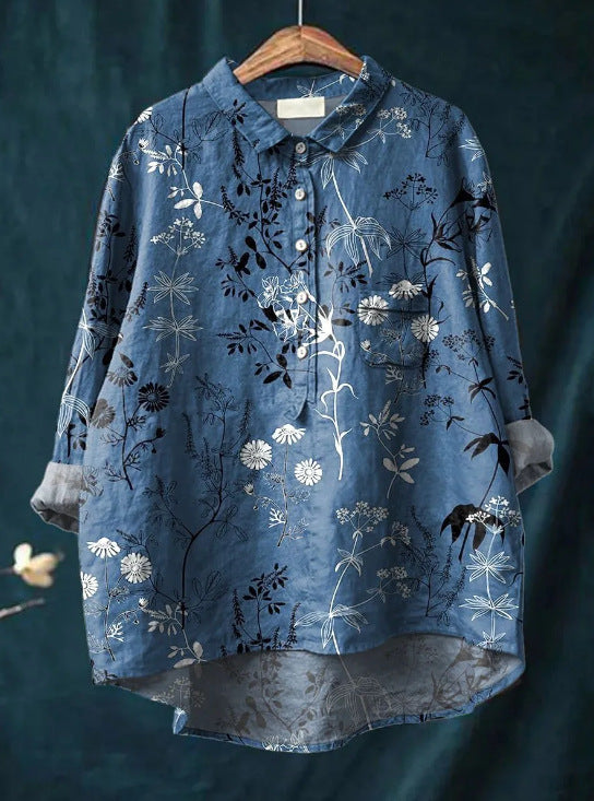 Caroline – Blouse van Katoen en Linnen met Bloemenprint