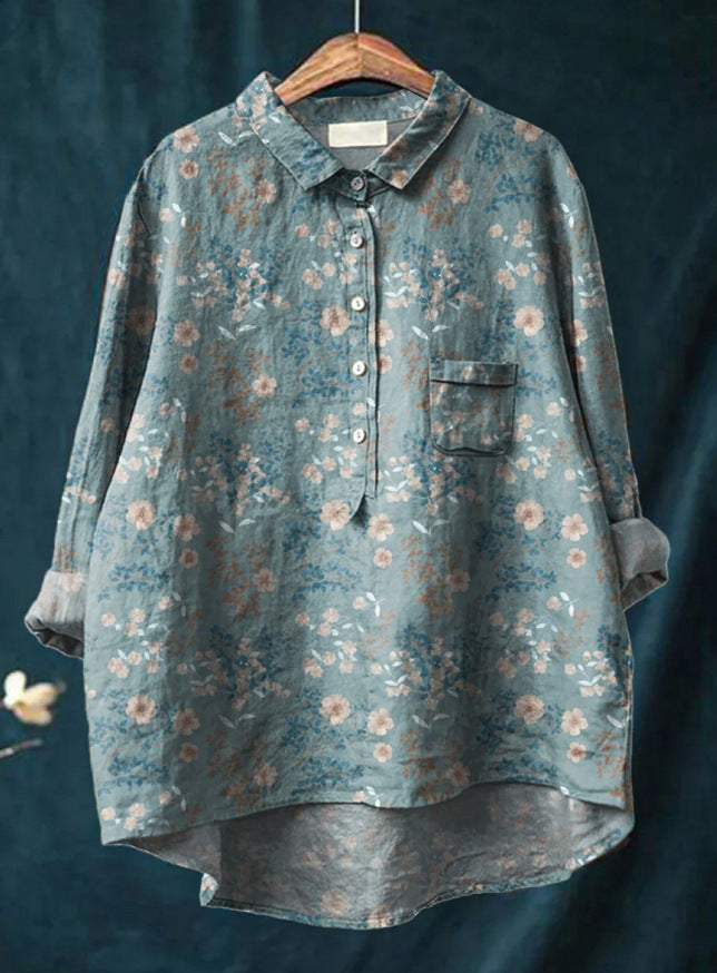 Caroline – Blouse van Katoen en Linnen met Bloemenprint