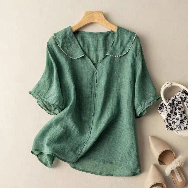 Adèle - Linnen Blouse met Scallopkraag