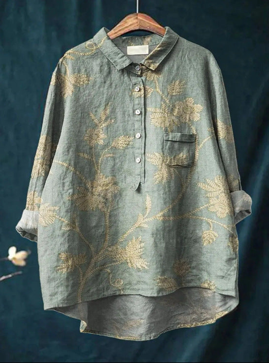 Caroline – Blouse van Katoen en Linnen met Bloemenprint