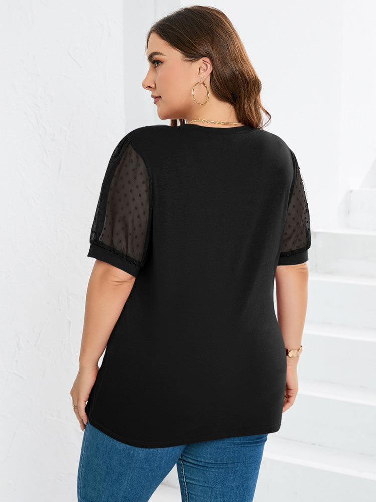 Nina – V-Hals Top met Textuurmouwen