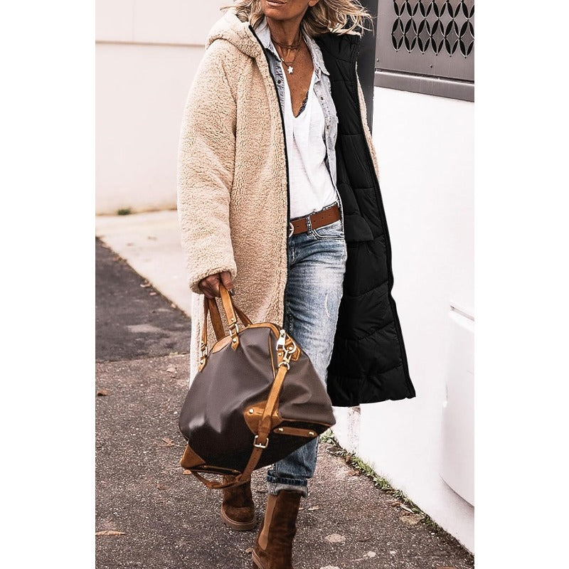 Carlijn - Omkeerbare lange jas met bontvoering