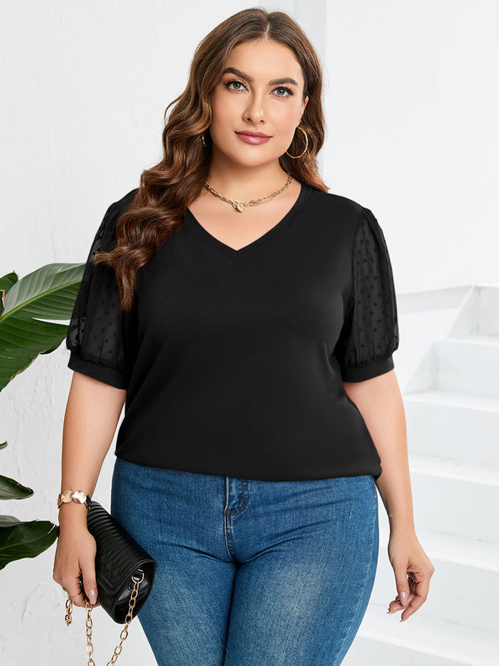 Nina – V-Hals Top met Textuurmouwen