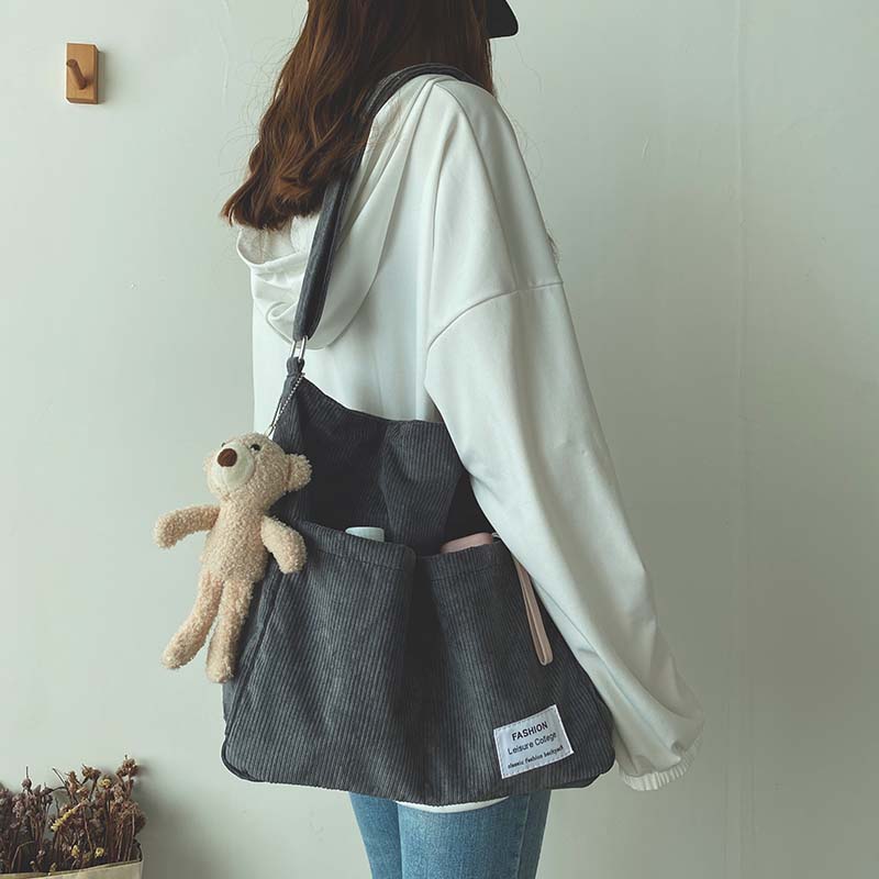 Alina - Casual Corduroy Schoudertas met Meerdere Vakken
