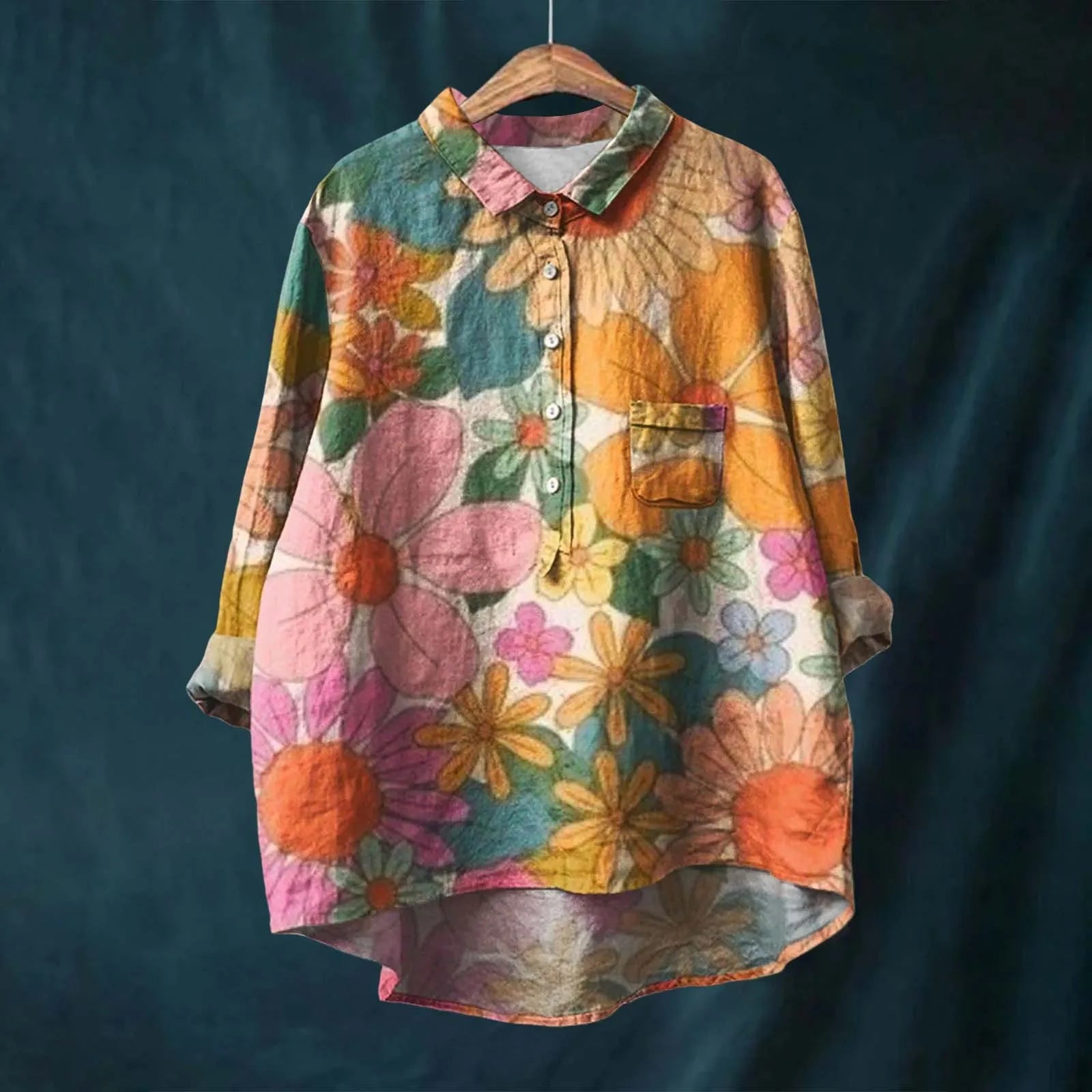 Hannah - Blouse van Katoen en Linnen met Bloemenprint
