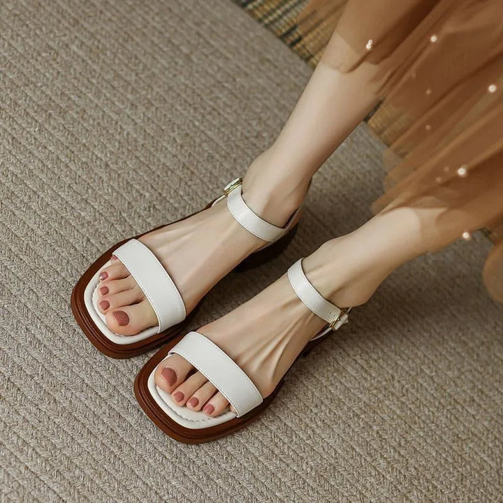 Celeste - Retro Vierkante Hak Open-Teen Sandalen