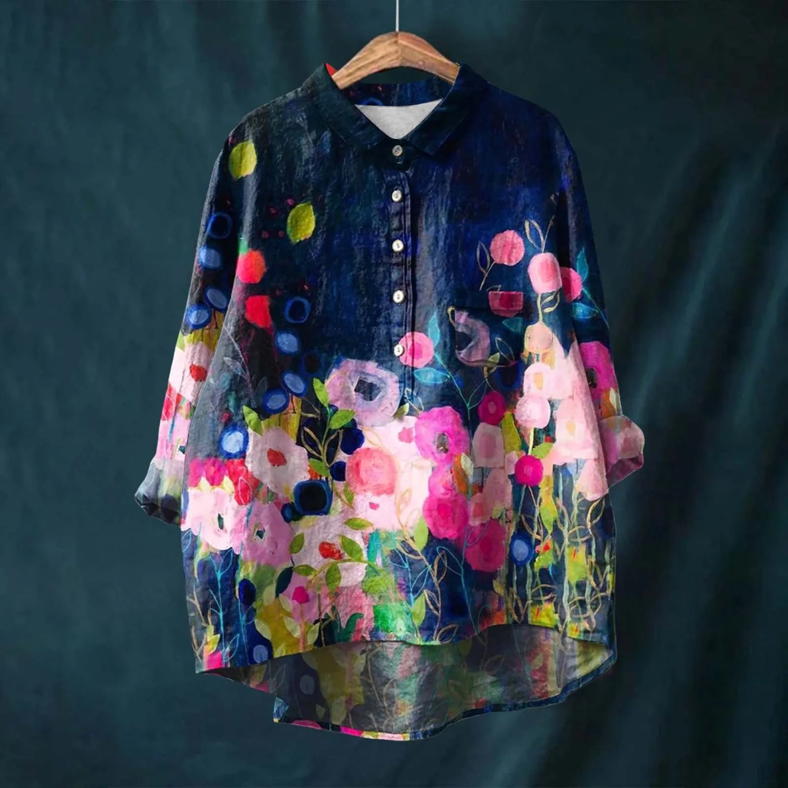 Hannah - Blouse van Katoen en Linnen met Bloemenprint