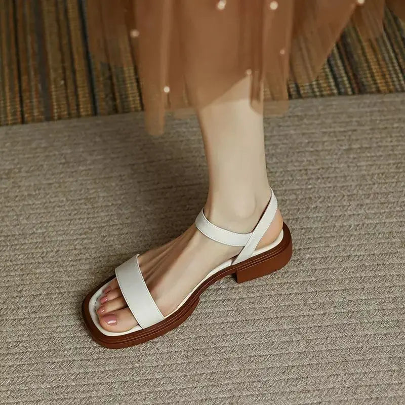 Celeste - Retro Vierkante Hak Open-Teen Sandalen