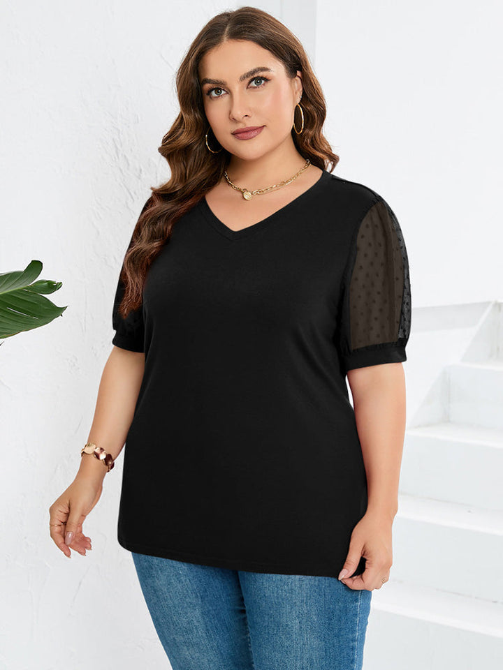 Nina – V-Hals Top met Textuurmouwen