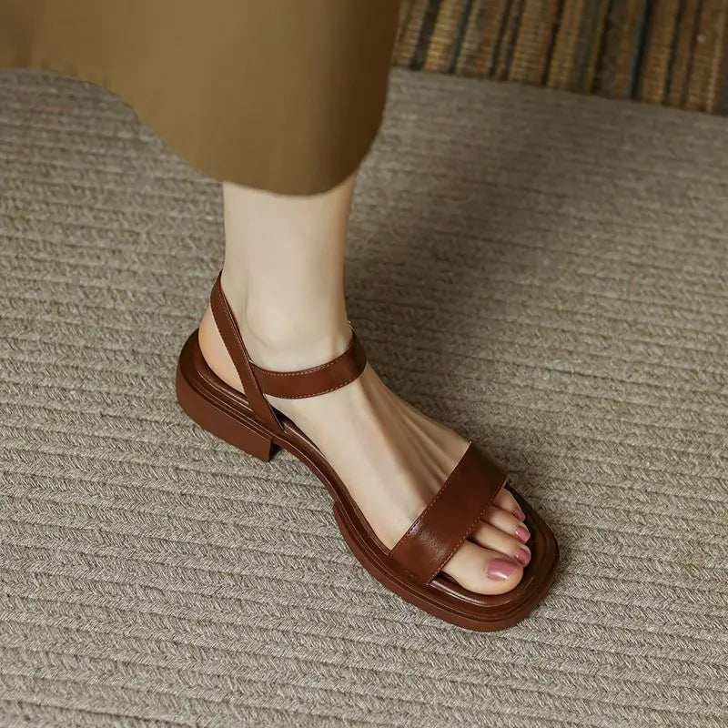 Celeste - Retro Vierkante Hak Open-Teen Sandalen