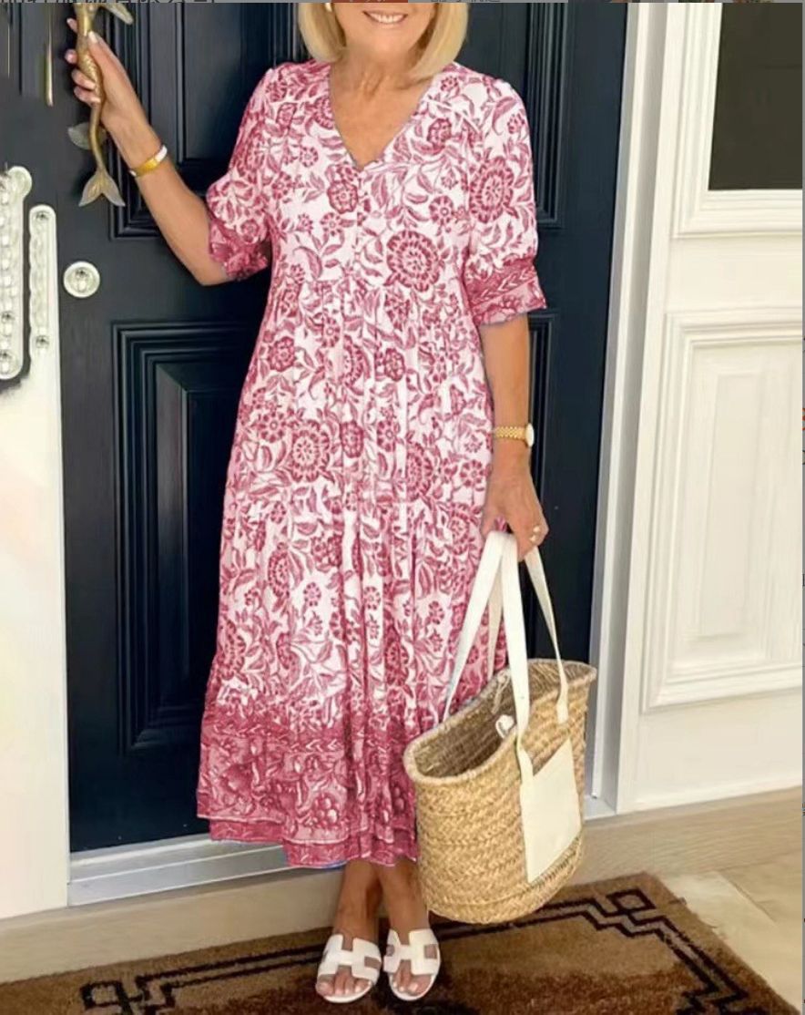 Aria - Elegante Bloemenjurk met V-Hals