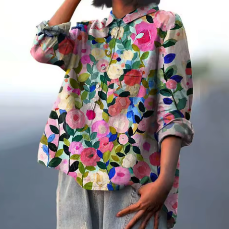 Caroline – Blouse van Katoen en Linnen met Bloemenprint