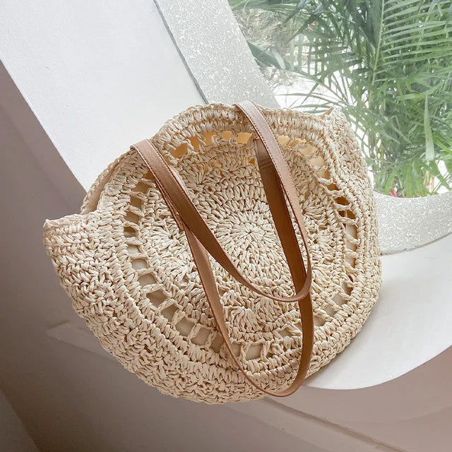 Juliette - Handgeweven Ronde Rieten Strandtas