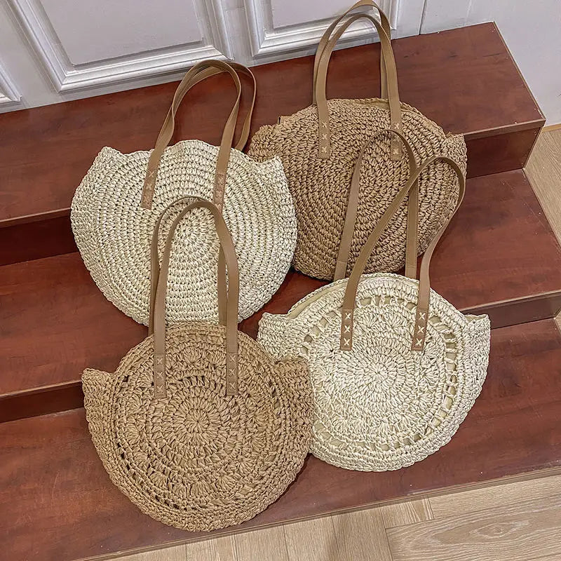 Juliette - Handgeweven Ronde Rieten Strandtas