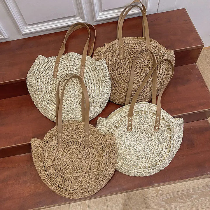 Juliette - Handgeweven Ronde Rieten Strandtas