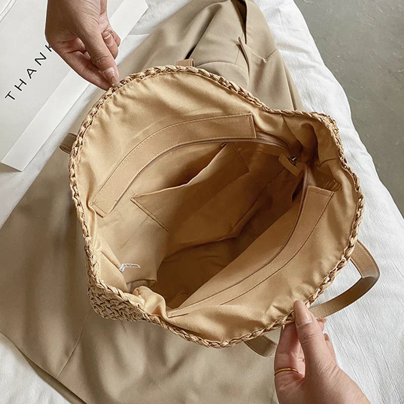 Juliette - Handgeweven Ronde Rieten Strandtas