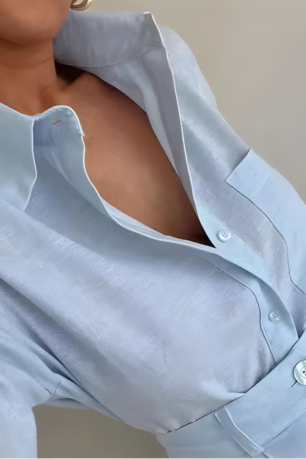 Braylee - Losvallende Blouse met Lange Mouwen en Shorts Set