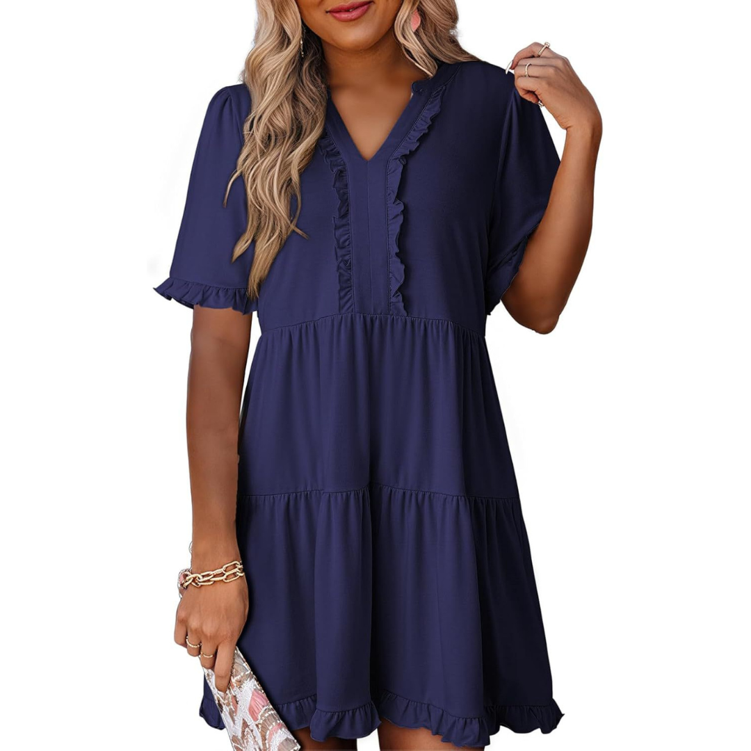 Sanne - Casual V-Hals Mini-jurk