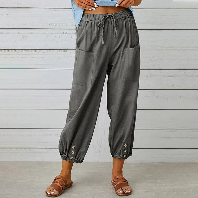 Zuri – Hoge Taille Losse Broek van Katoen en Linnen