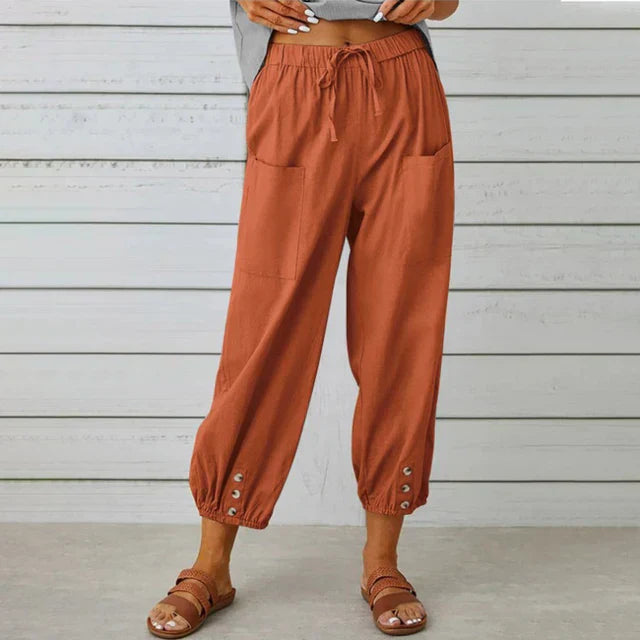 Zuri – Hoge Taille Losse Broek van Katoen en Linnen