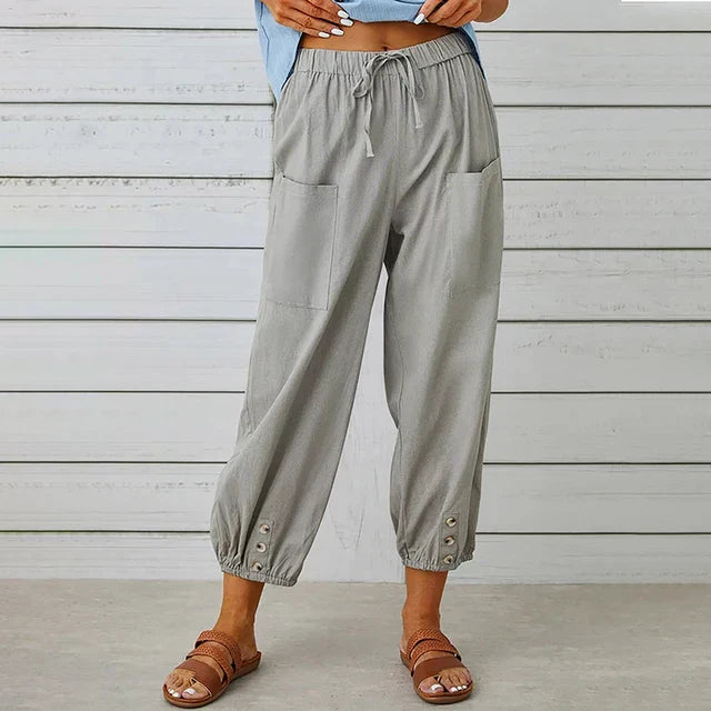 Zuri – Hoge Taille Losse Broek van Katoen en Linnen