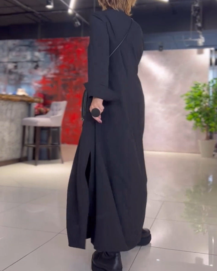 Lieve - Elegante Lange Jurk met Revers en Zijsplit