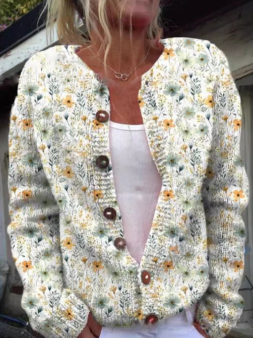 Jacqueline - Gebreid Vest met Bloemenmotief