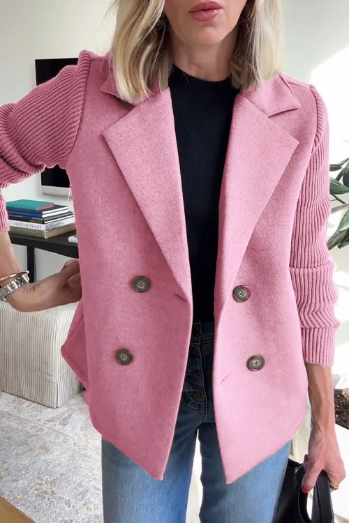 Grace - Elegante Effen Blazer met Omgeslagen Kraag en Gebreide Mouwen