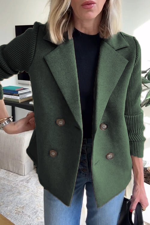 Grace - Elegante Effen Blazer met Omgeslagen Kraag en Gebreide Mouwen