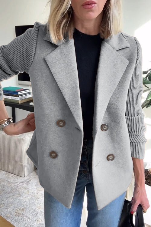 Grace - Elegante Effen Blazer met Omgeslagen Kraag en Gebreide Mouwen