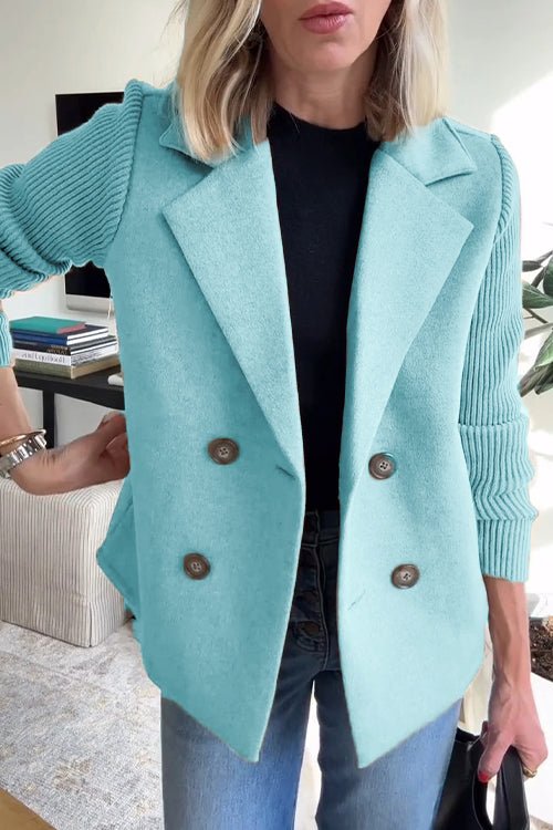 Grace - Elegante Effen Blazer met Omgeslagen Kraag en Gebreide Mouwen
