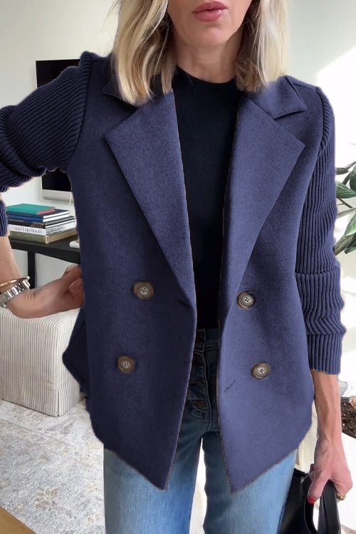 Grace - Elegante Effen Blazer met Omgeslagen Kraag en Gebreide Mouwen