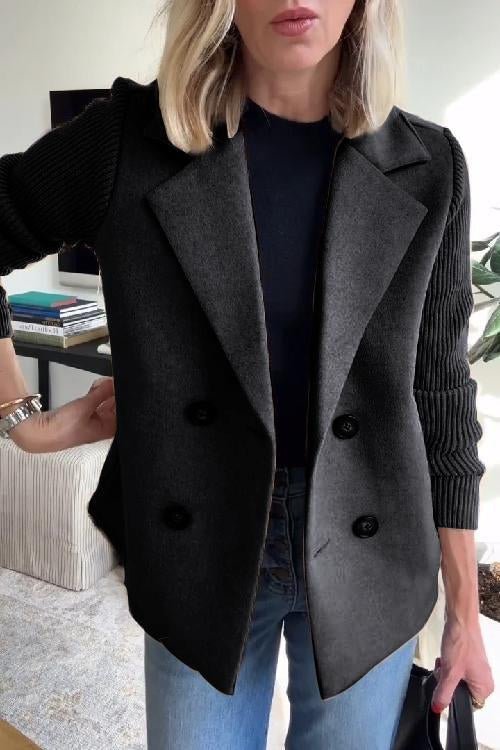 Grace - Elegante Effen Blazer met Omgeslagen Kraag en Gebreide Mouwen
