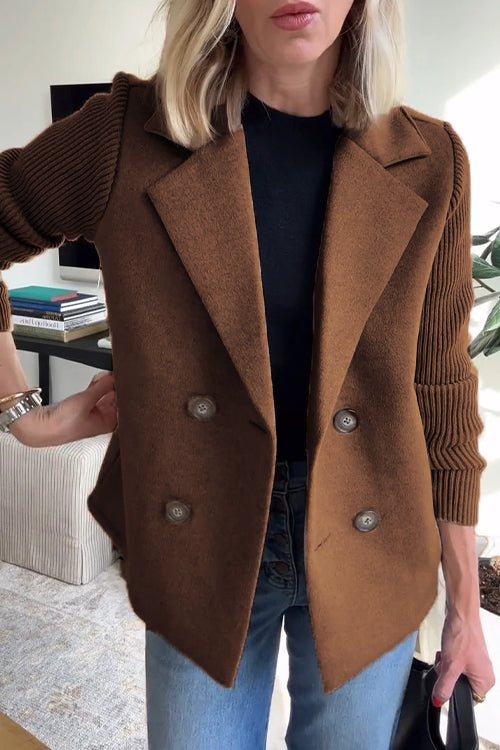 Grace - Elegante Effen Blazer met Omgeslagen Kraag en Gebreide Mouwen