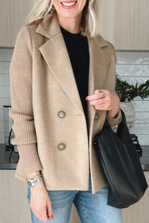 Grace - Elegante Effen Blazer met Omgeslagen Kraag en Gebreide Mouwen
