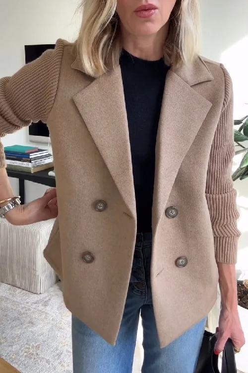 Grace - Elegante Effen Blazer met Omgeslagen Kraag en Gebreide Mouwen