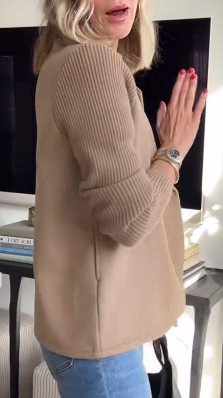 Grace - Elegante Effen Blazer met Omgeslagen Kraag en Gebreide Mouwen