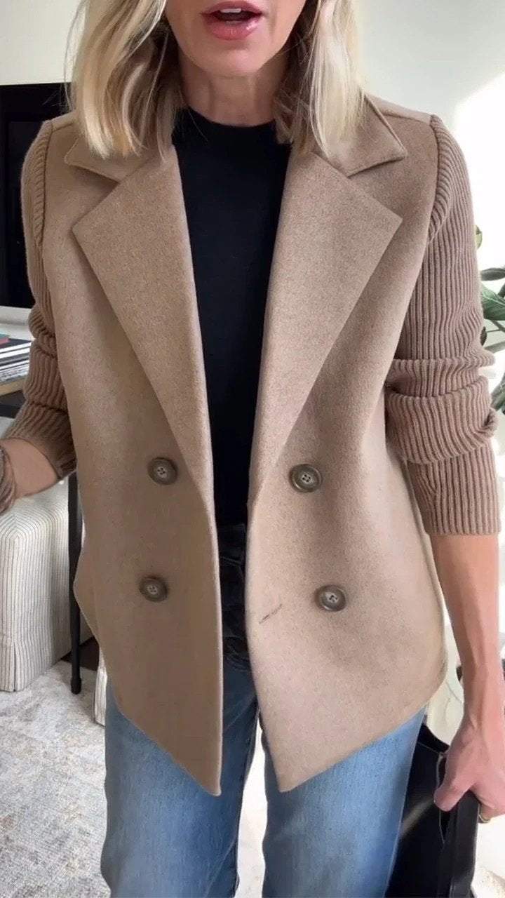Grace - Elegante Effen Blazer met Omgeslagen Kraag en Gebreide Mouwen