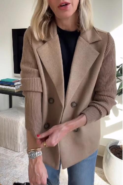 Grace - Elegante Effen Blazer met Omgeslagen Kraag en Gebreide Mouwen