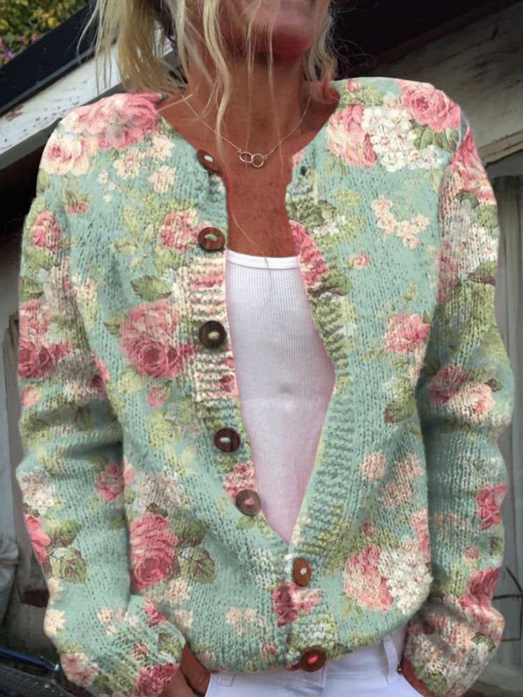 Jacqueline - Gebreid Vest met Bloemenmotief