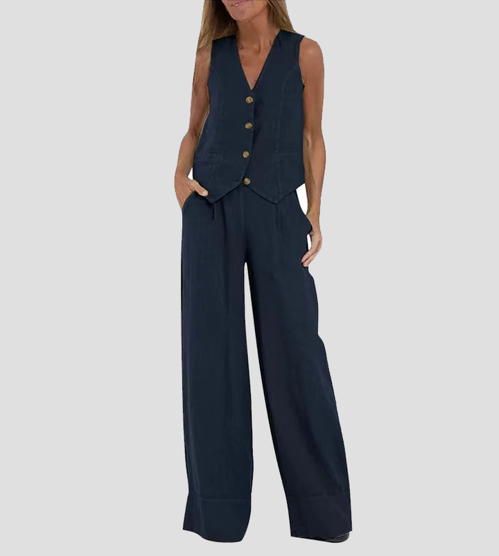 Aira – Geknoopte Bodywarmer & Broek met Wijde Pijpen Set