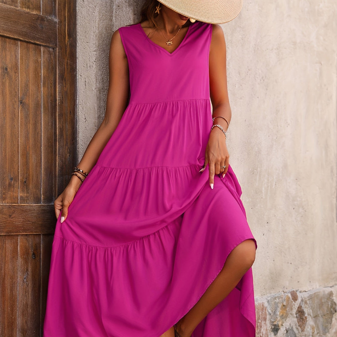 Inge - Mouwloze gelaagde tankjurk met V-hals