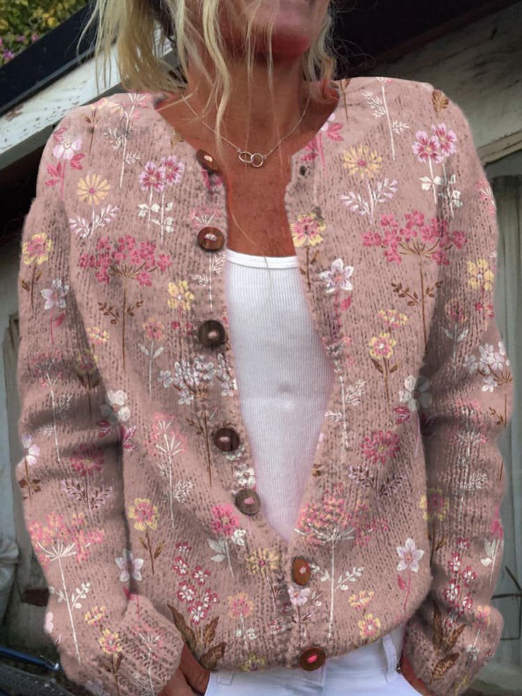 Jacqueline - Gebreid Vest met Bloemenmotief