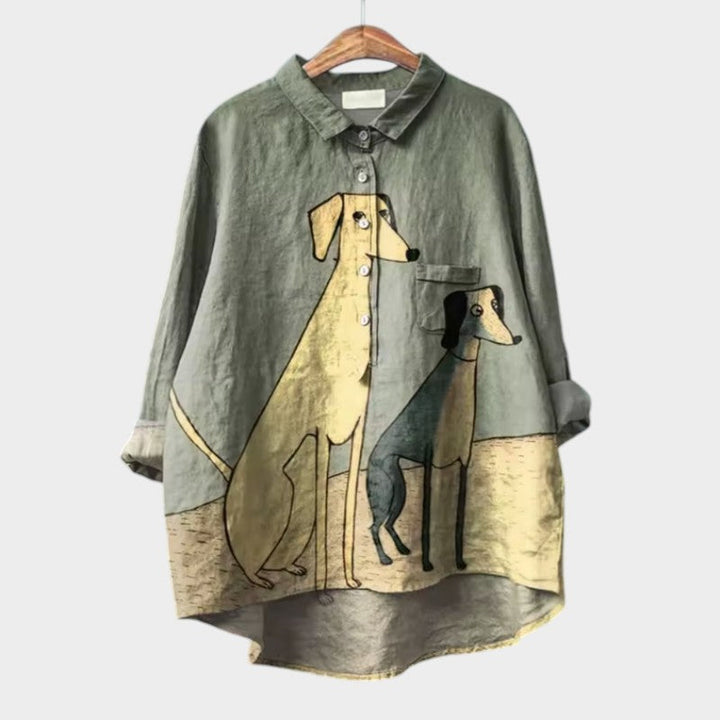 Roos - Oversized Blouse Met Hondenprint
