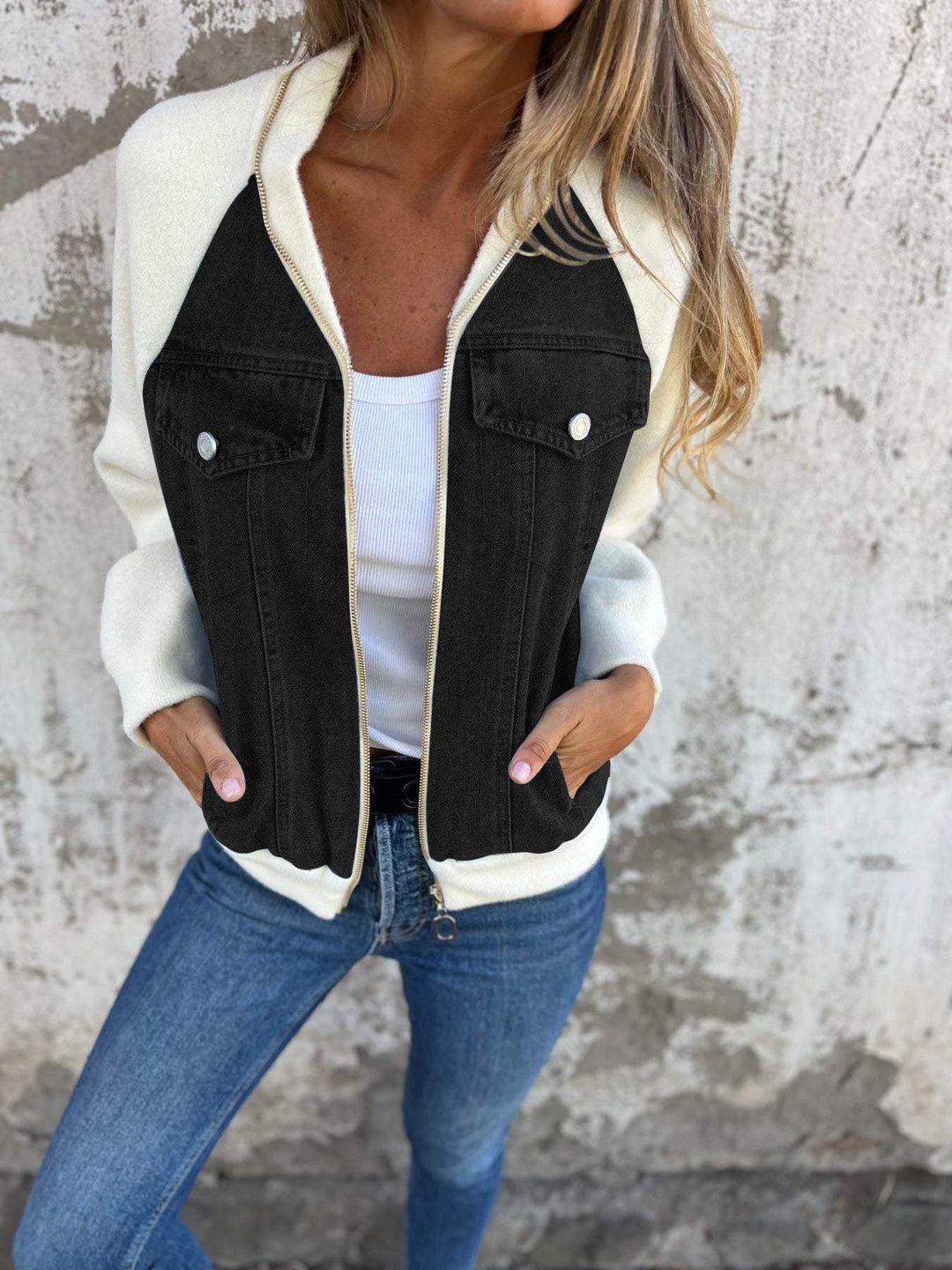 Nell – Trendy Denim Patchwork Jas